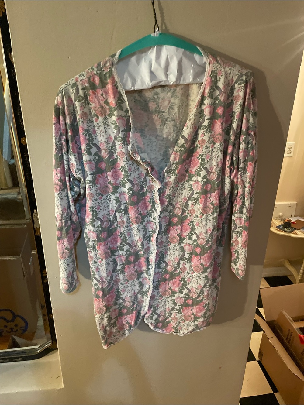 Vintage 90s Floral Pink and Green Button down top